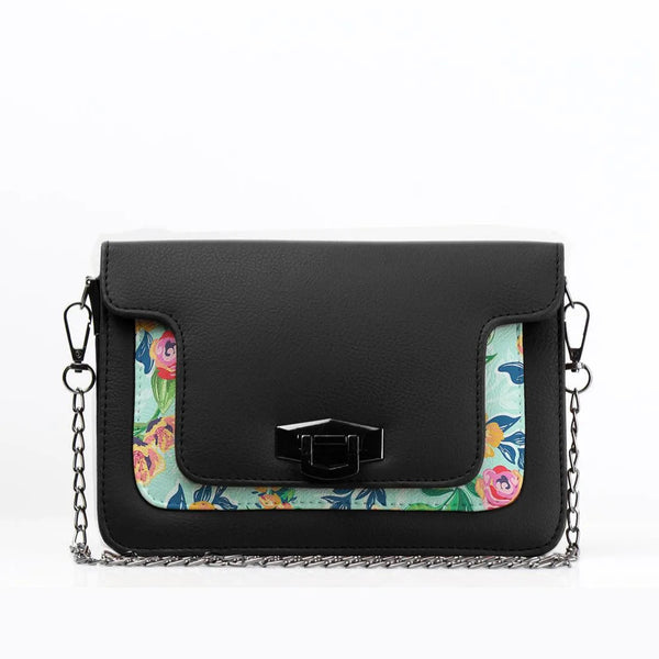 Black Mini Embossed Chain Bag Floral - CANVAEGYPT