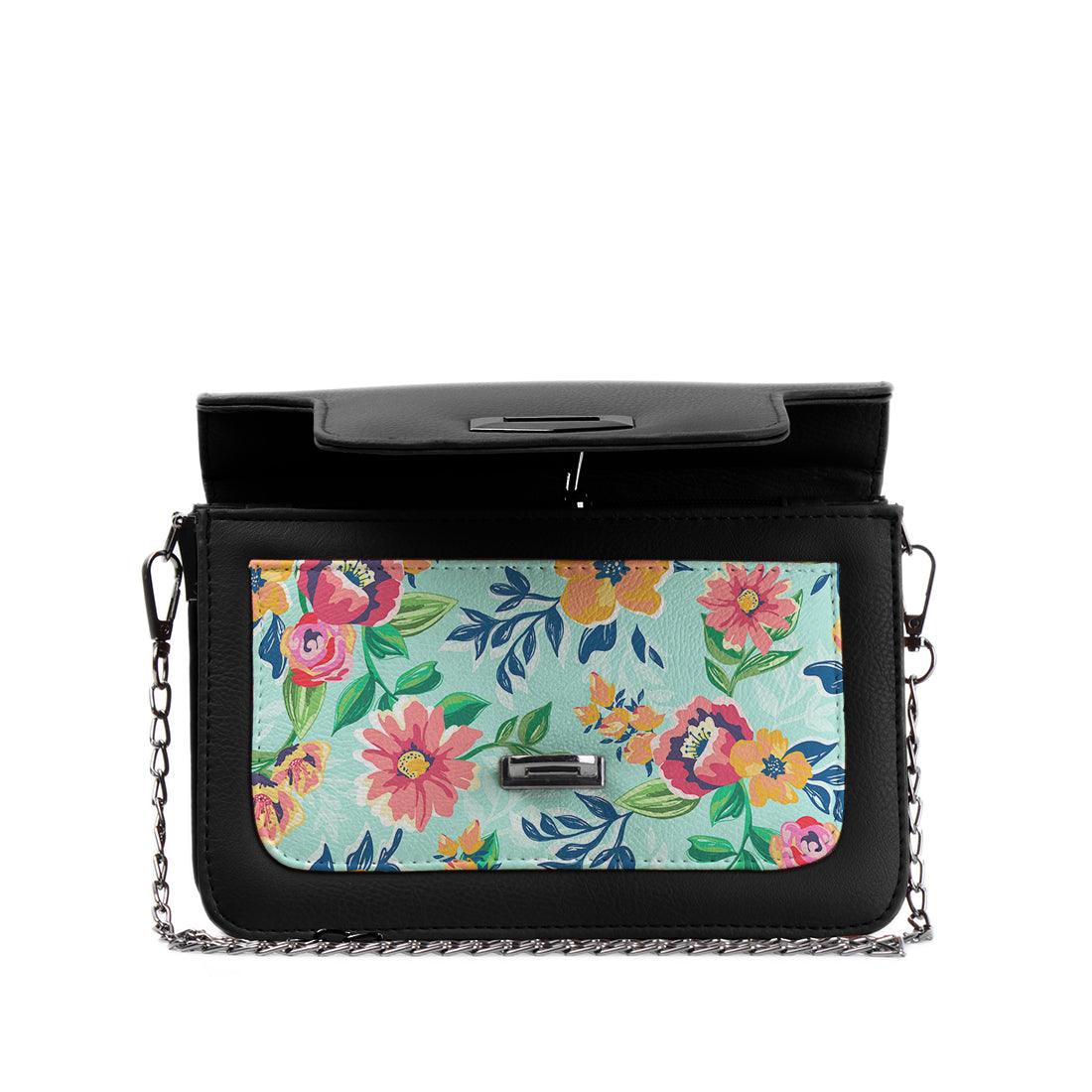 Black Mini Embossed Chain Bag Floral - CANVAEGYPT