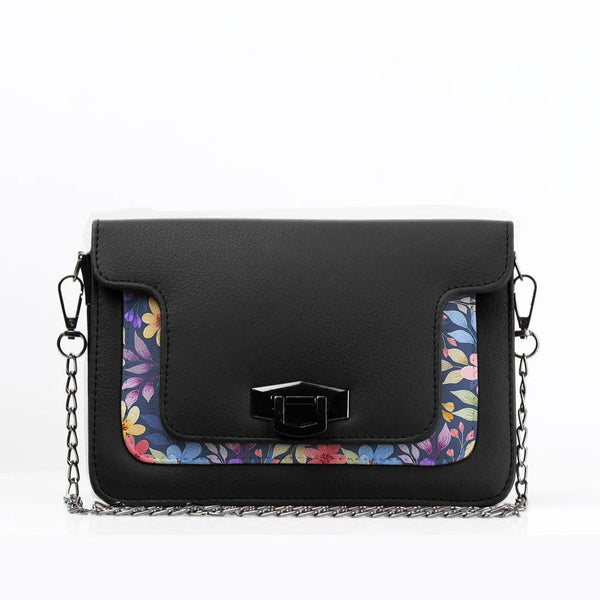 Black Mini Embossed Chain Bag Purple Floral - CANVAEGYPT