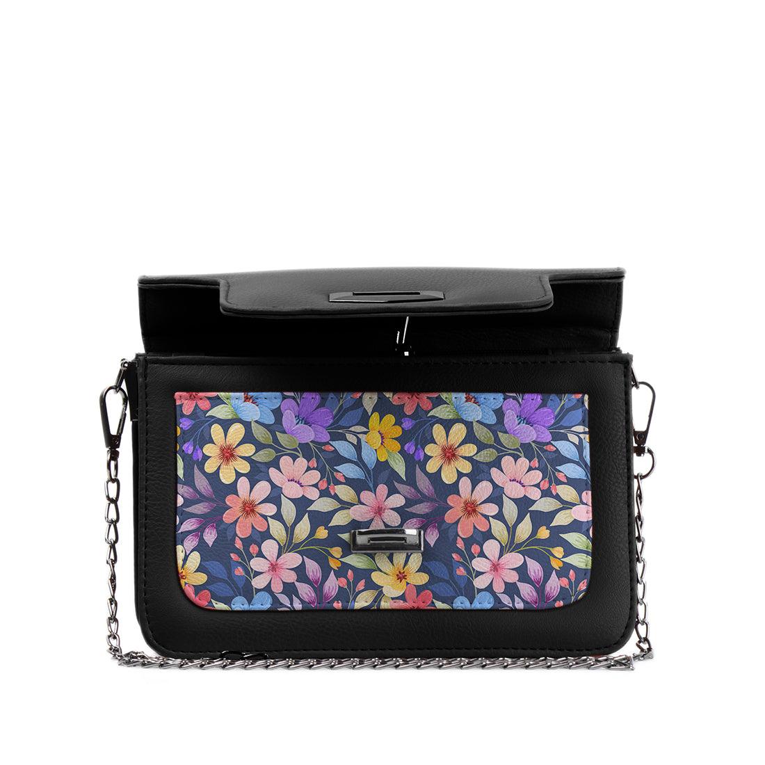 Black Mini Embossed Chain Bag Purple Floral - CANVAEGYPT