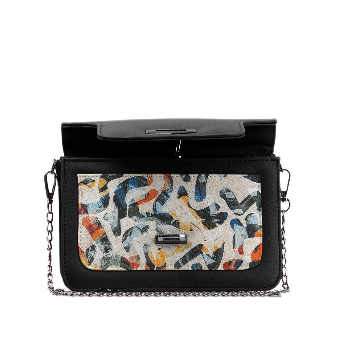 Black Mini Embossed Chain Bag Sand Brushes - CANVAEGYPT