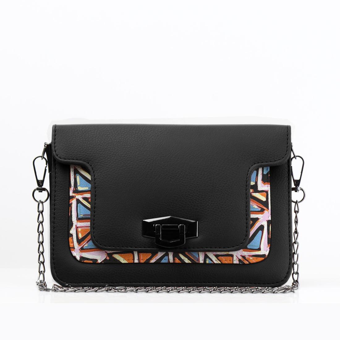 Black Mini Embossed Chain Bag Triangles - CANVAEGYPT