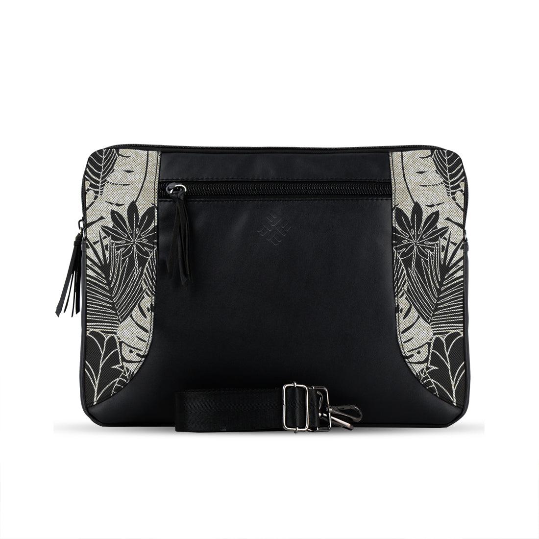 Black Mixed Laptop Sleeve Black Leaves - CANVAEGYPT