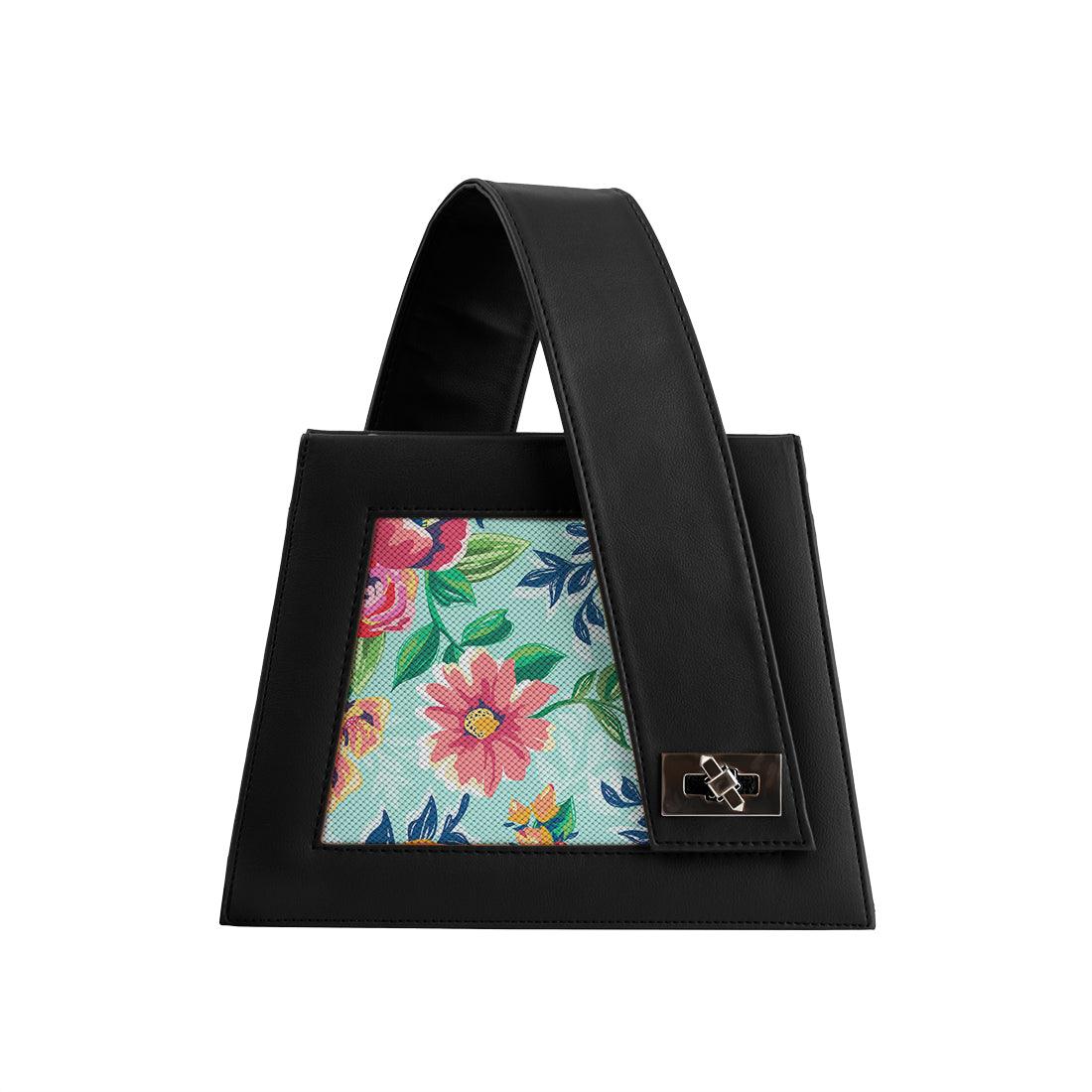 Black One Handed Bag Cyan Floral - CANVAEGYPT