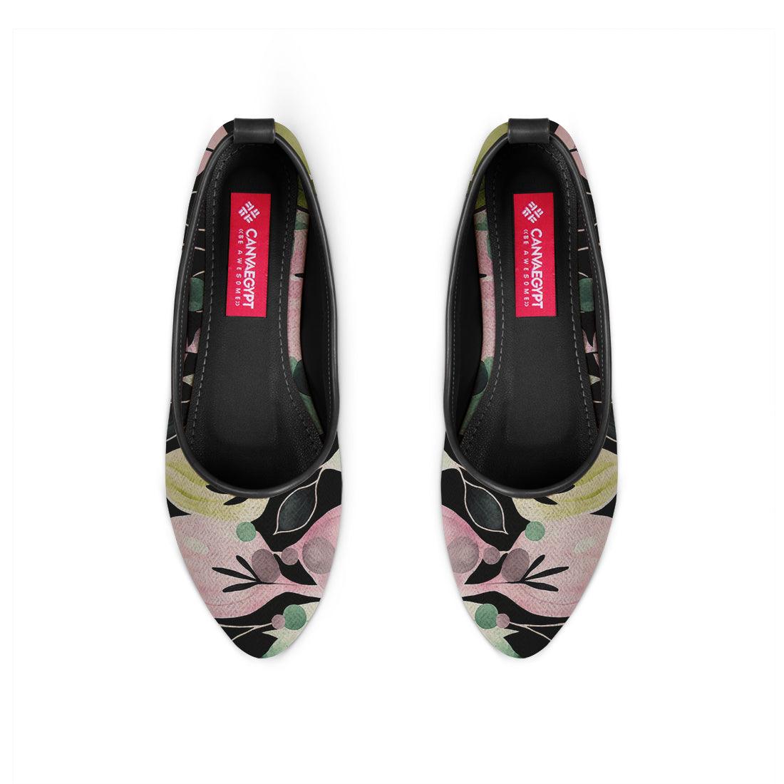 Black Round Toe Shoe Glowing Flowers - CANVAEGYPT