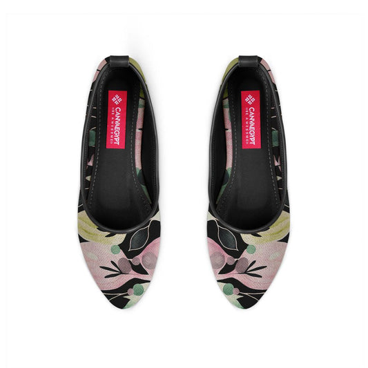 Black Round Toe Shoe Glowing Flowers - CANVAEGYPT