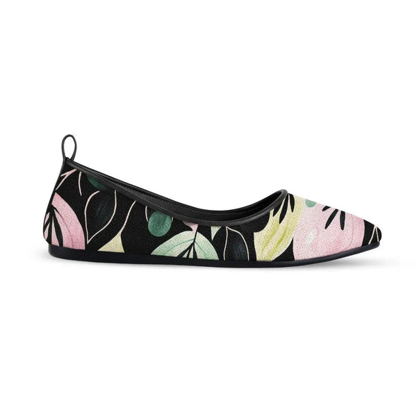 Black Round Toe Shoe Glowing Flowers
