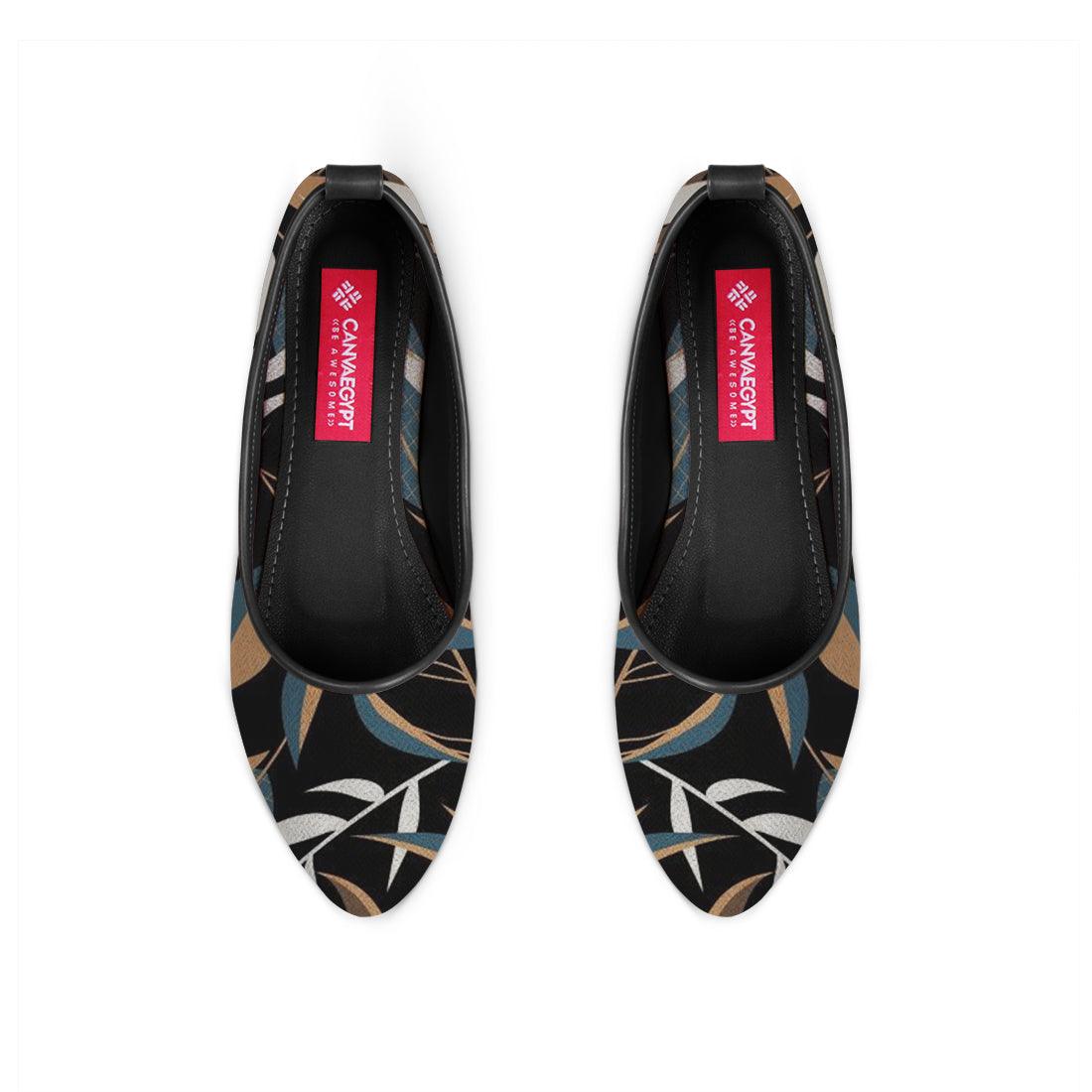 Black Round Toe Shoe Leaves - CANVAEGYPT