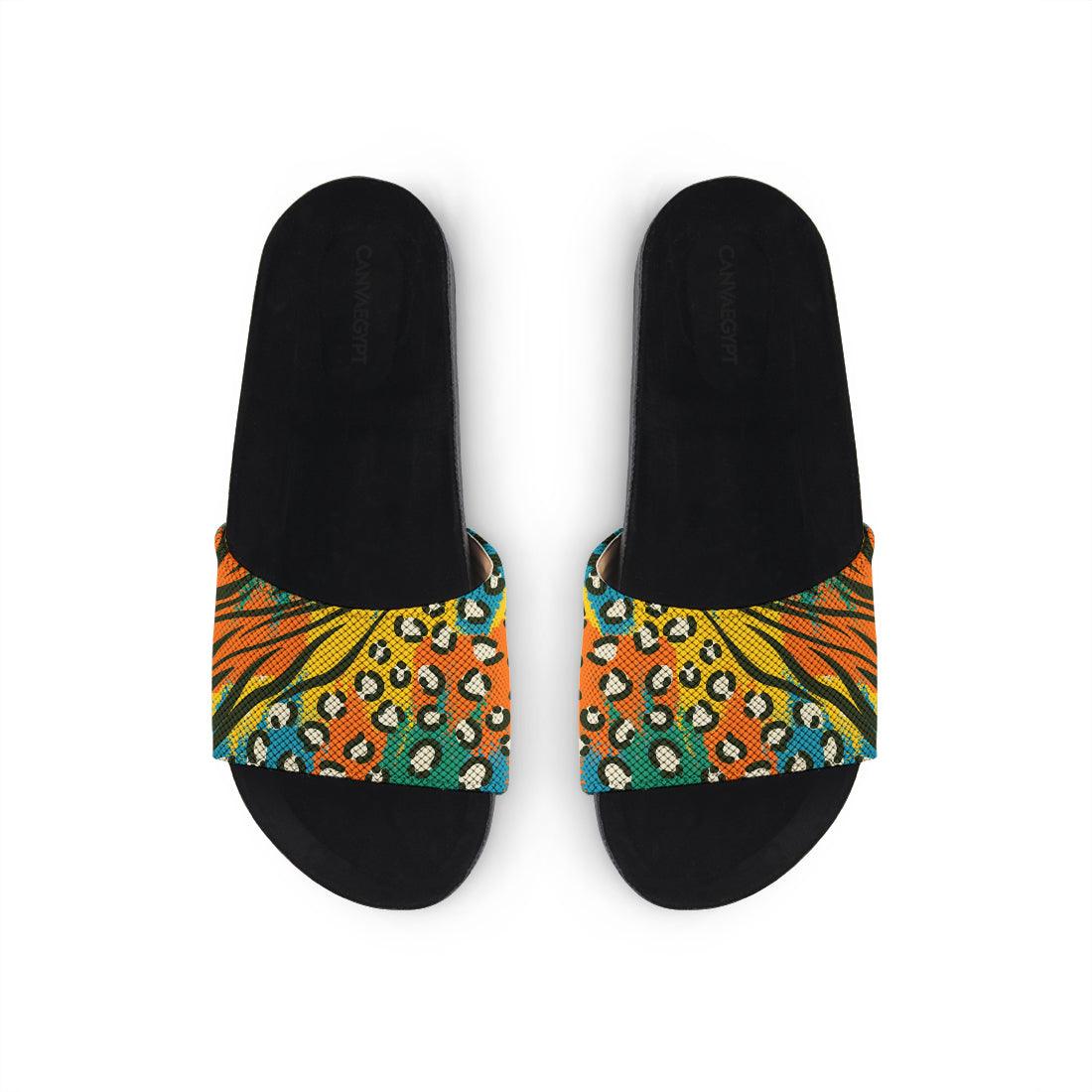 Black Slide Slipper African Colors - CANVAEGYPT