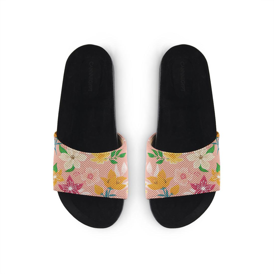 Black Slide Slipper Pink Floral - CANVAEGYPT