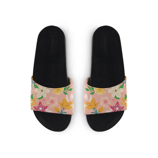 Black Slide Slipper Pink Floral - CANVAEGYPT