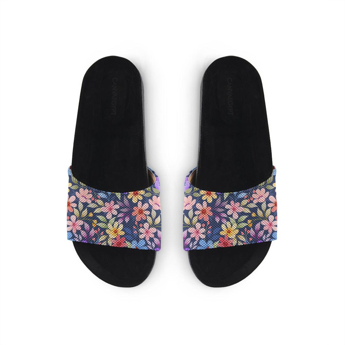 Black Slide Slipper Purple Floral - CANVAEGYPT