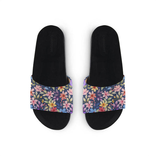 Black Slide Slipper Purple Floral - CANVAEGYPT