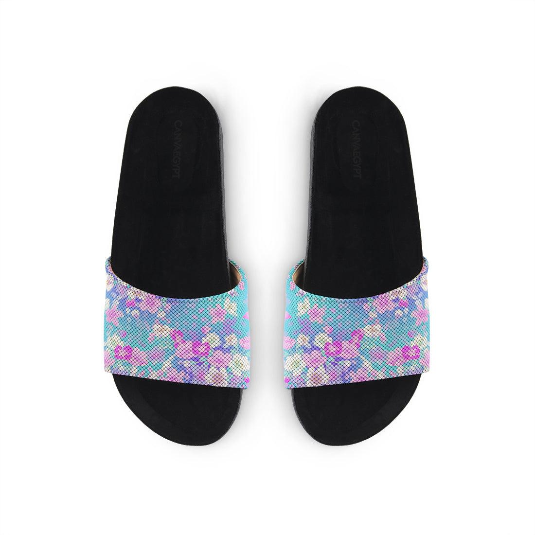 Black Slide Slipper Purple Flowers Art - CANVAEGYPT