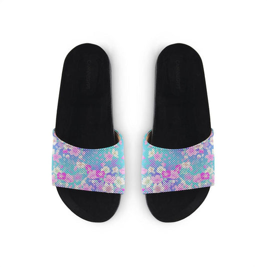 Black Slide Slipper Purple Flowers Art - CANVAEGYPT