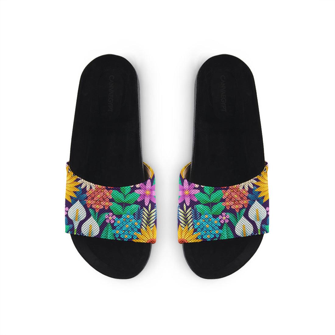 Black Slide Slipper Standing Flowers - CANVAEGYPT