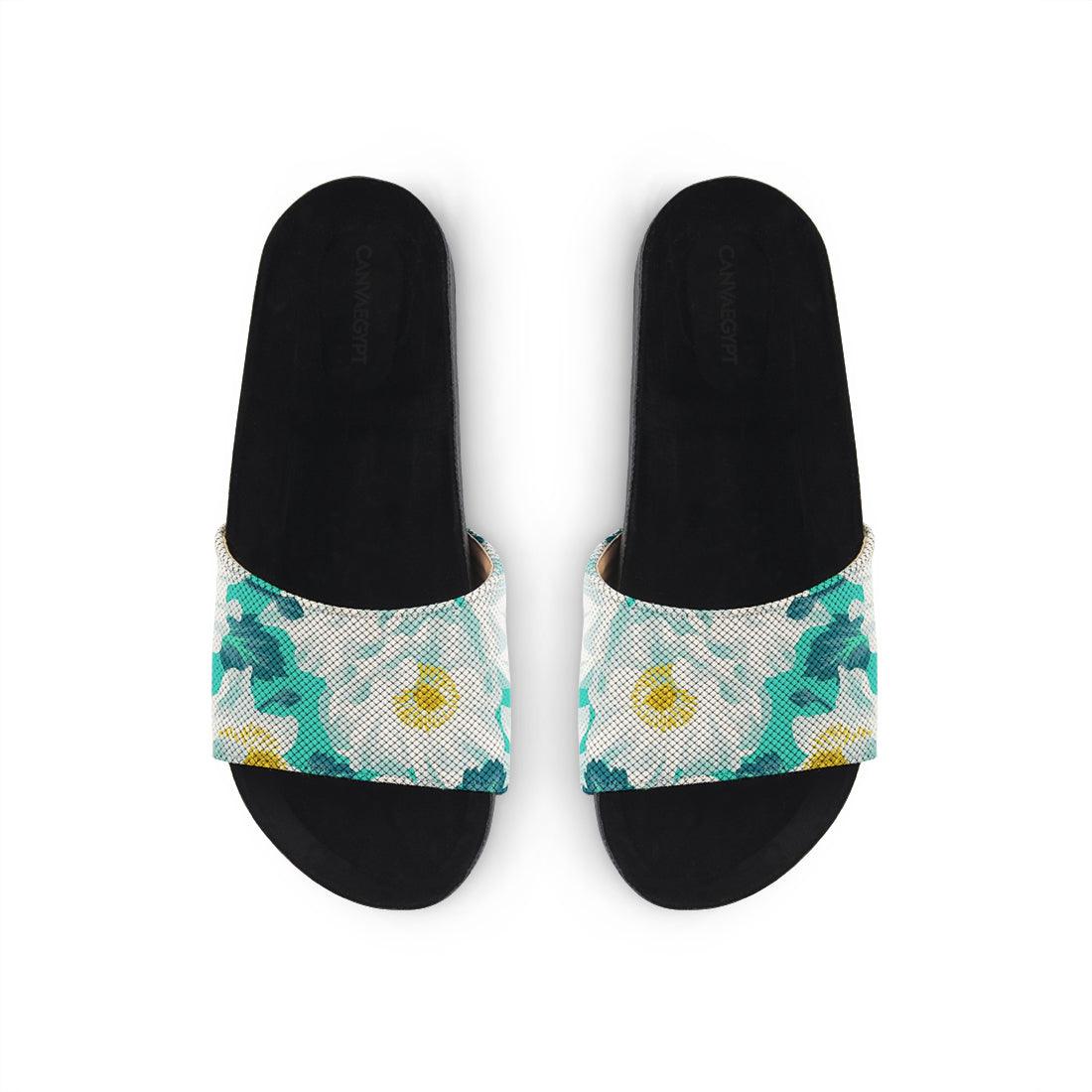 Black Slide Slipper White Flower - CANVAEGYPT