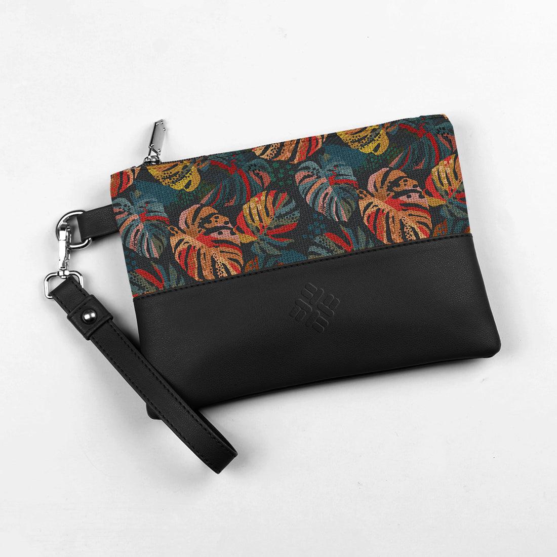 Black Toiletry Pouch Big Leaves