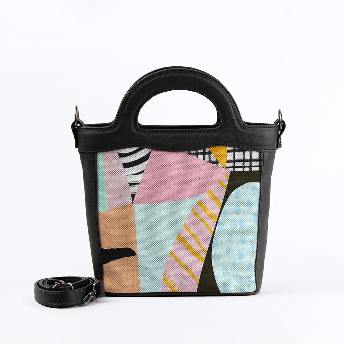 Black Top Handle Handbag Abstract Shapes - CANVAEGYPT