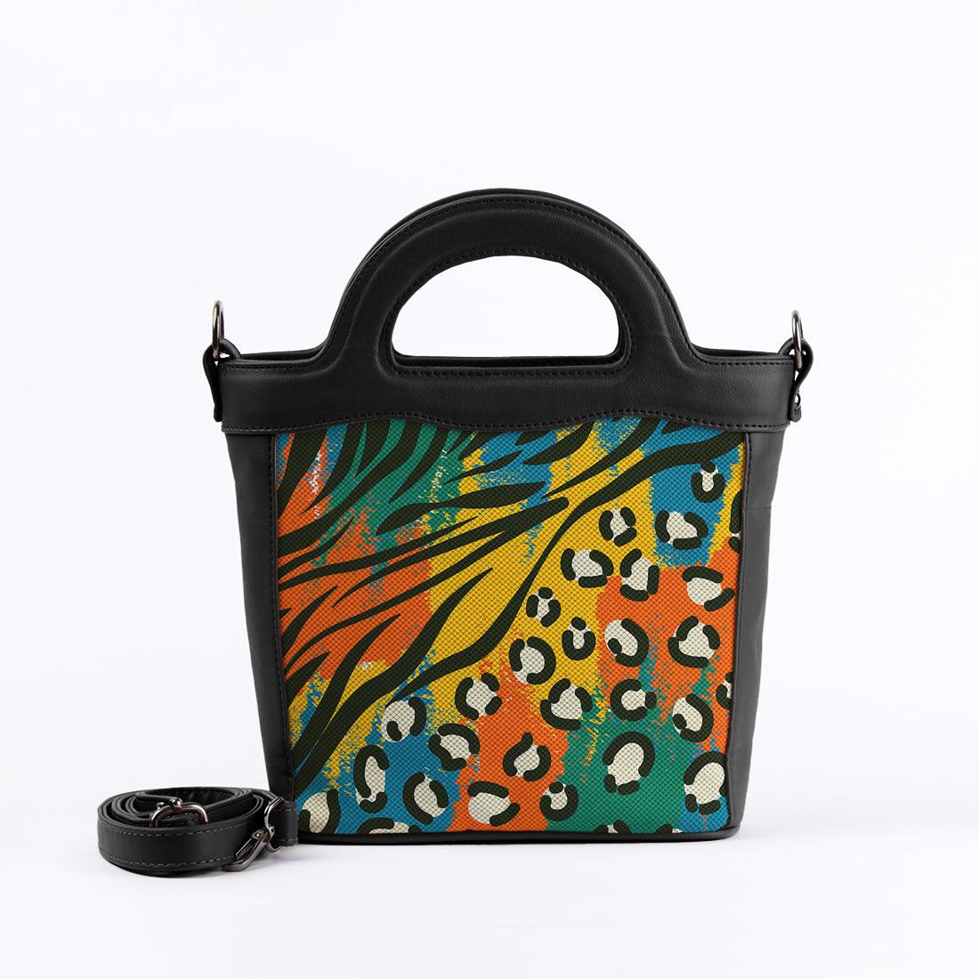 Black Top Handle Handbag African Colors - CANVAEGYPT