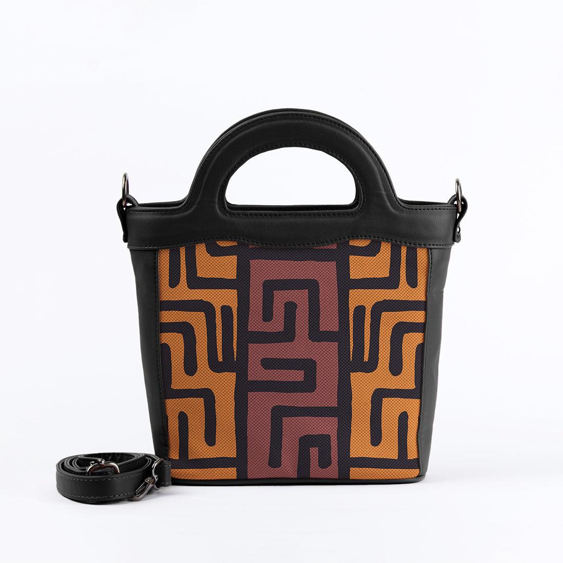 Black Top Handle Handbag African Tribal - CANVAEGYPT