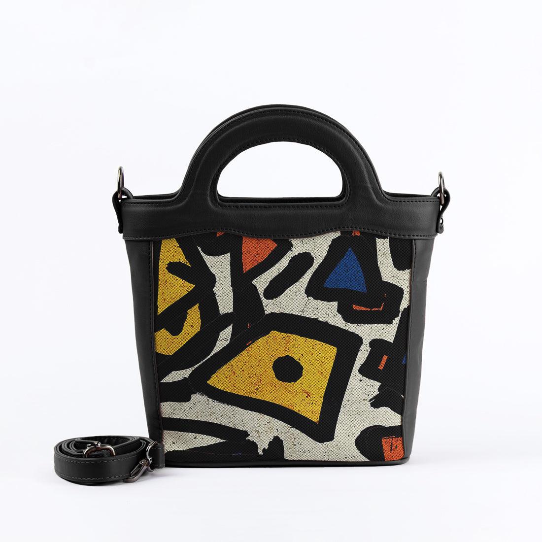 Black Top Handle Handbag Black Lines Art - CANVAEGYPT