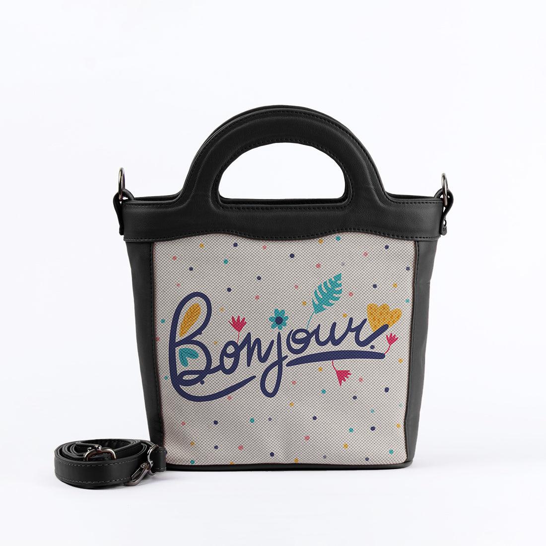 Black Top Handle Handbag Bonjour - CANVAEGYPT