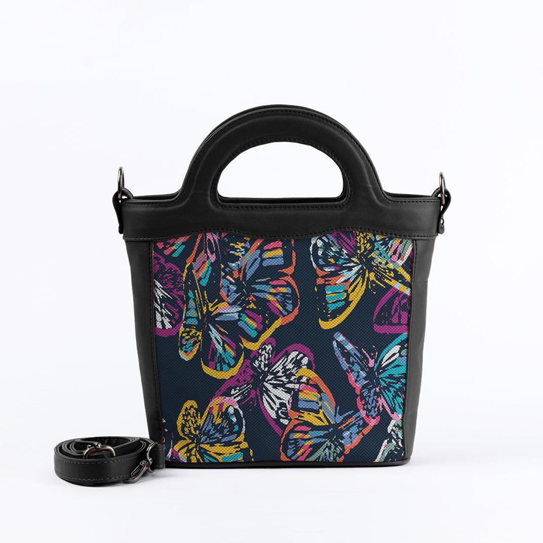 Black Top Handle Handbag Butterfly - CANVAEGYPT