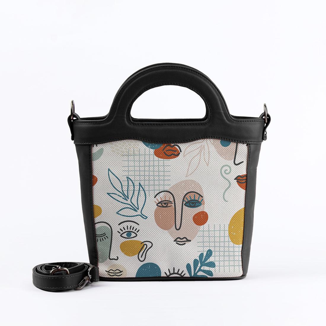 Black Top Handle Handbag Faces - CANVAEGYPT