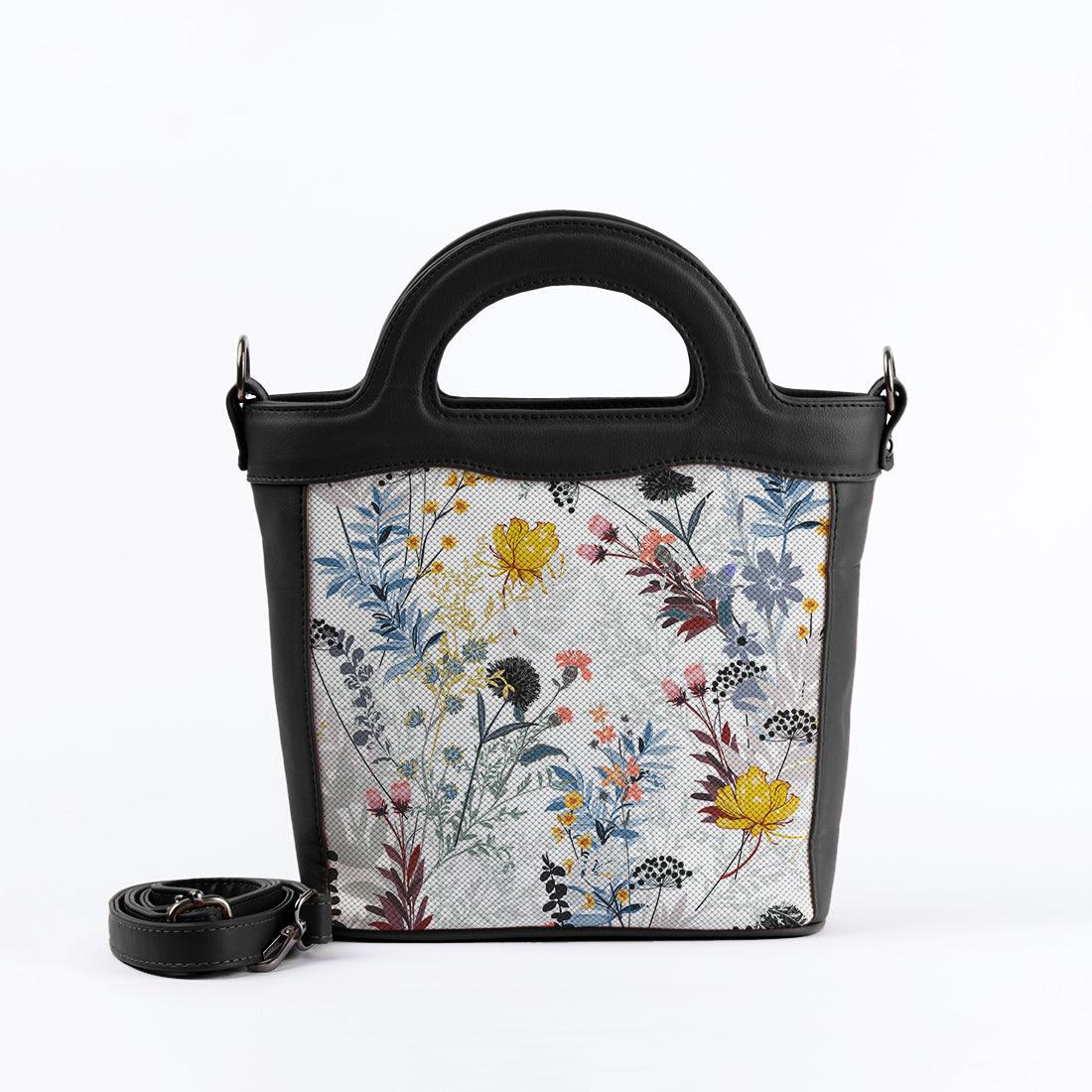 Black Top Handle Handbag Floary - CANVAEGYPT
