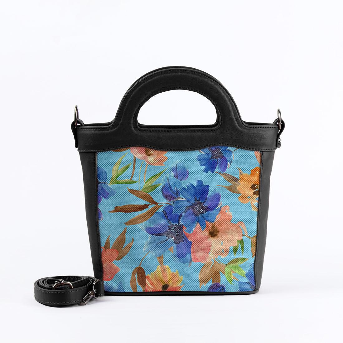 Black Top Handle Handbag Floral in blue - CANVAEGYPT