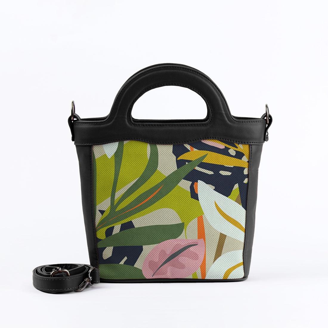 Black Top Handle Handbag Leaves Abstract - CANVAEGYPT