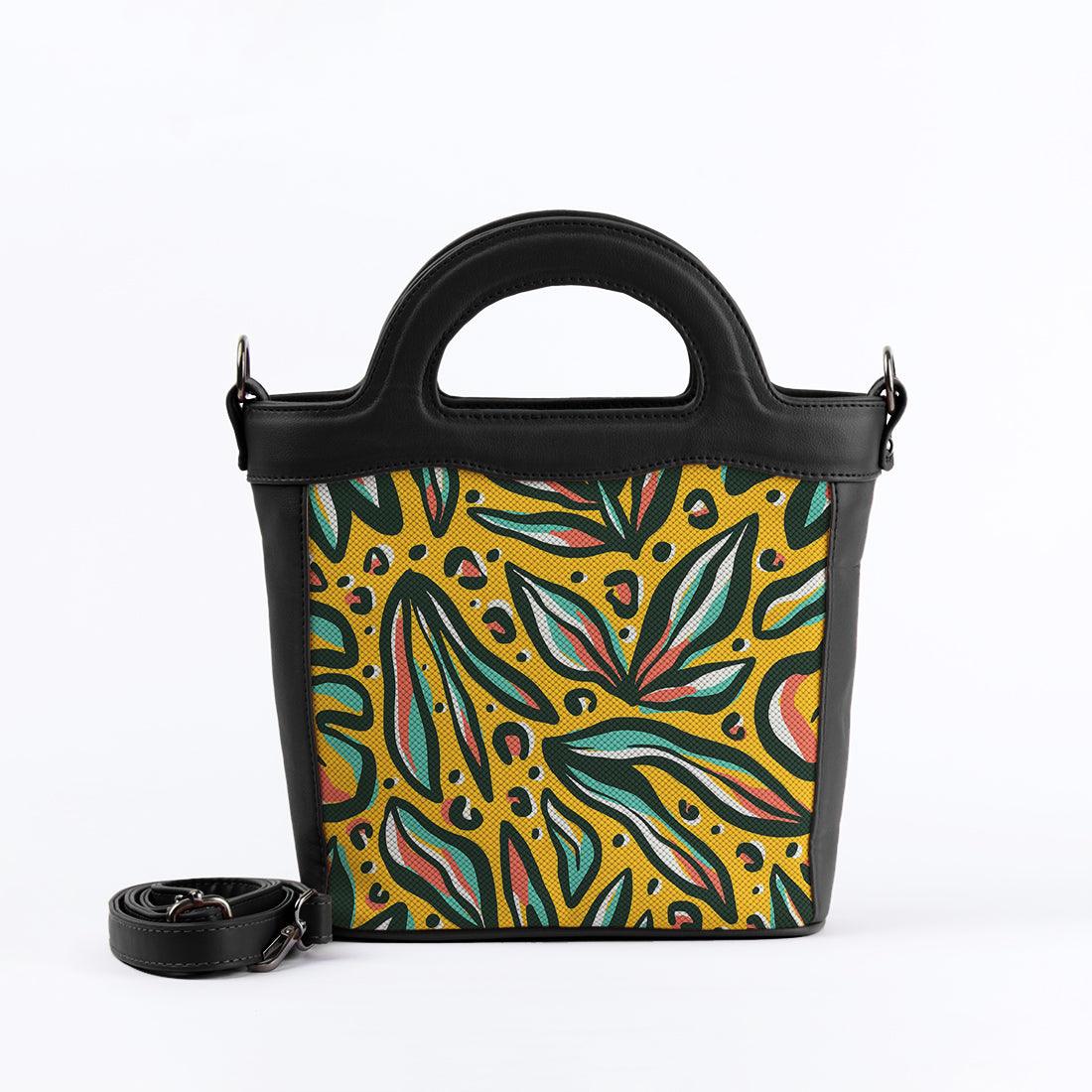 Black Top Handle Handbag Nature Leafs - CANVAEGYPT
