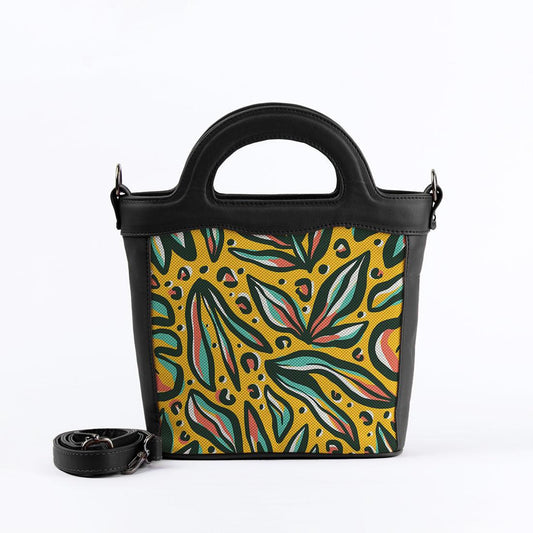 Black Top Handle Handbag Nature Leafs - CANVAEGYPT