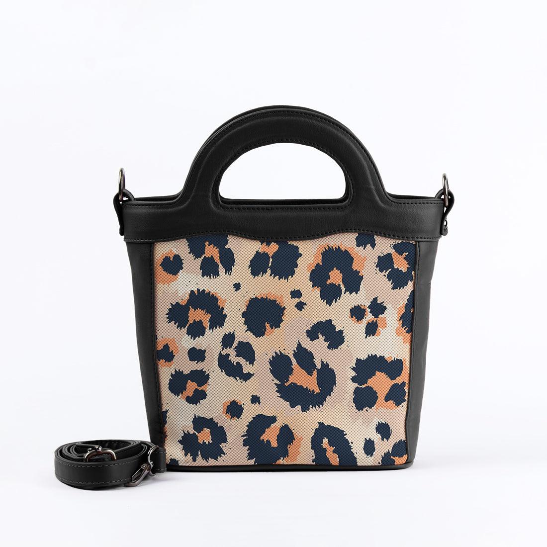 Black Top Handle Handbag Orange Cheetah - CANVAEGYPT