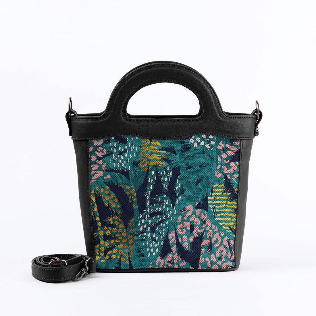Black Top Handle Handbag Palm Art - CANVAEGYPT
