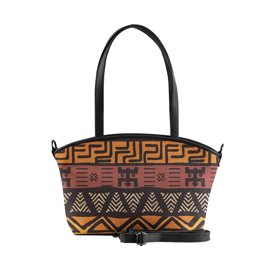 Black Wide Tote Bag African Pattern - CANVAEGYPT