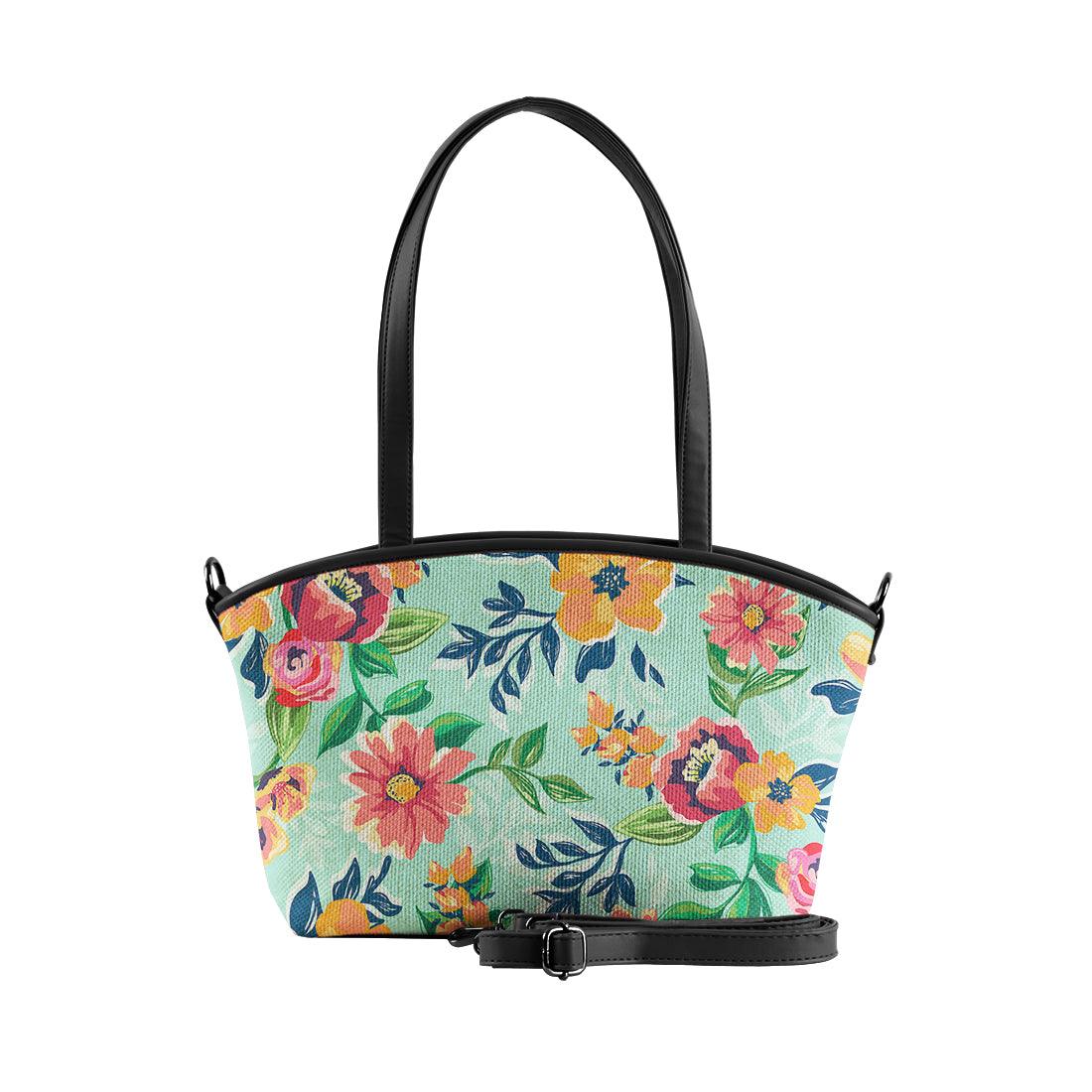 Black Wide Tote Bag Cyan Floral - CANVAEGYPT