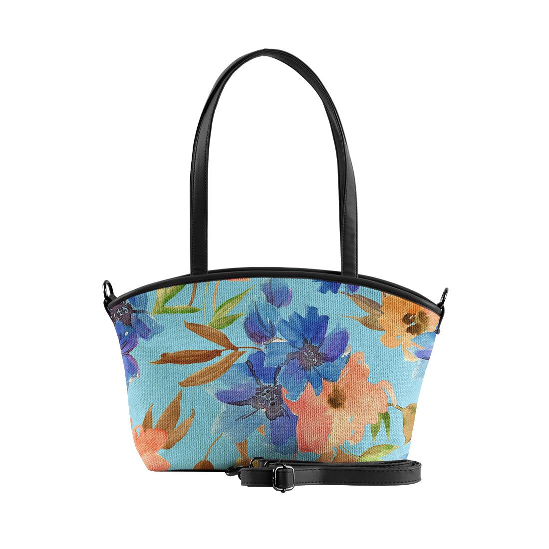 Black Wide Tote Bag Floral in blue - CANVAEGYPT