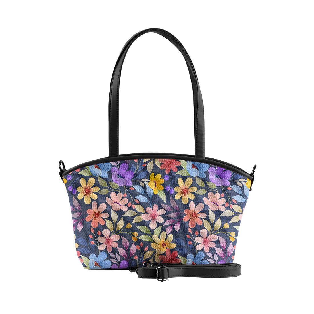 Black Wide Tote Bag Purple Floral - CANVAEGYPT