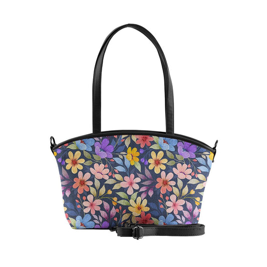 Black Wide Tote Bag Purple Floral - CANVAEGYPT