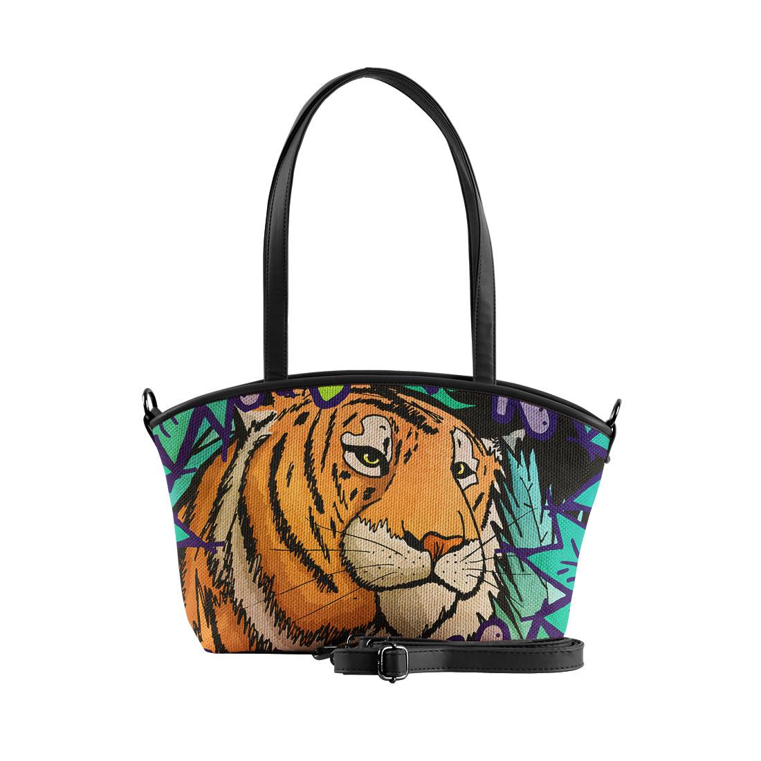 Black Wide Tote Bag Tiger in the jungle - CANVAEGYPT