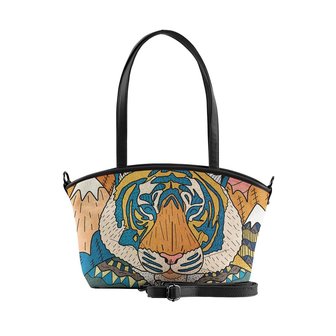 Black Wide Tote Bag Tiger in the mountains - CANVAEGYPT