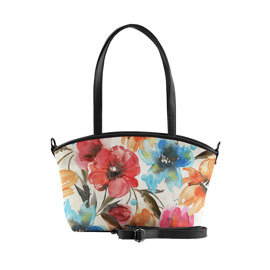 Black Wide Tote Bag White Floral - CANVAEGYPT