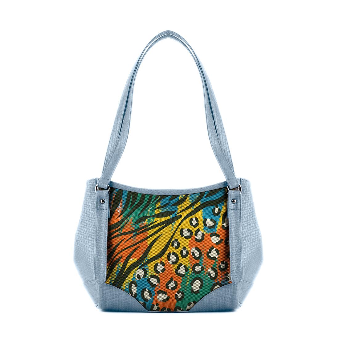 Blue Leather Tote Bag African Colors - CANVAEGYPT
