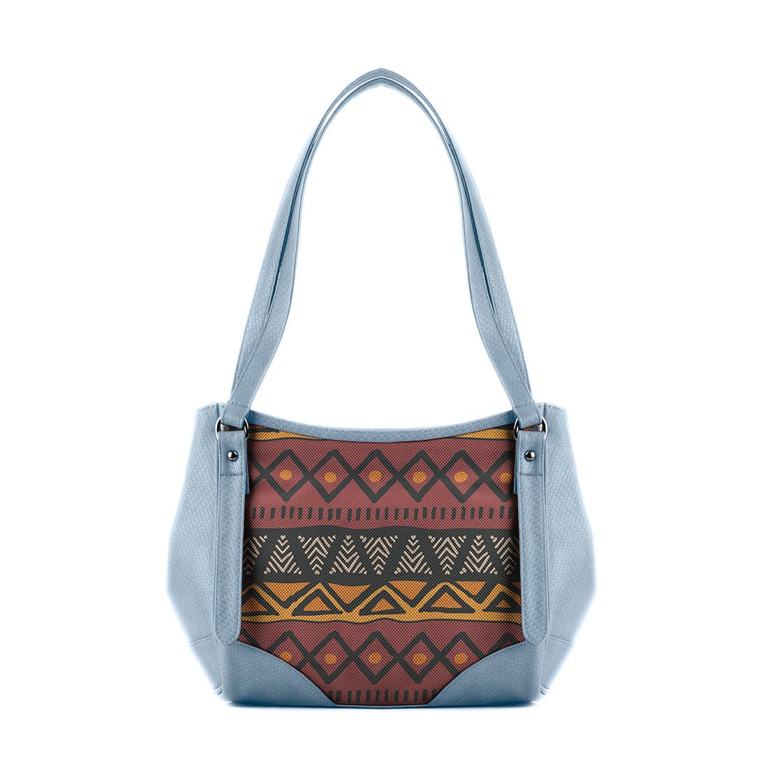 Blue Leather Tote Bag African Triangles - CANVAEGYPT