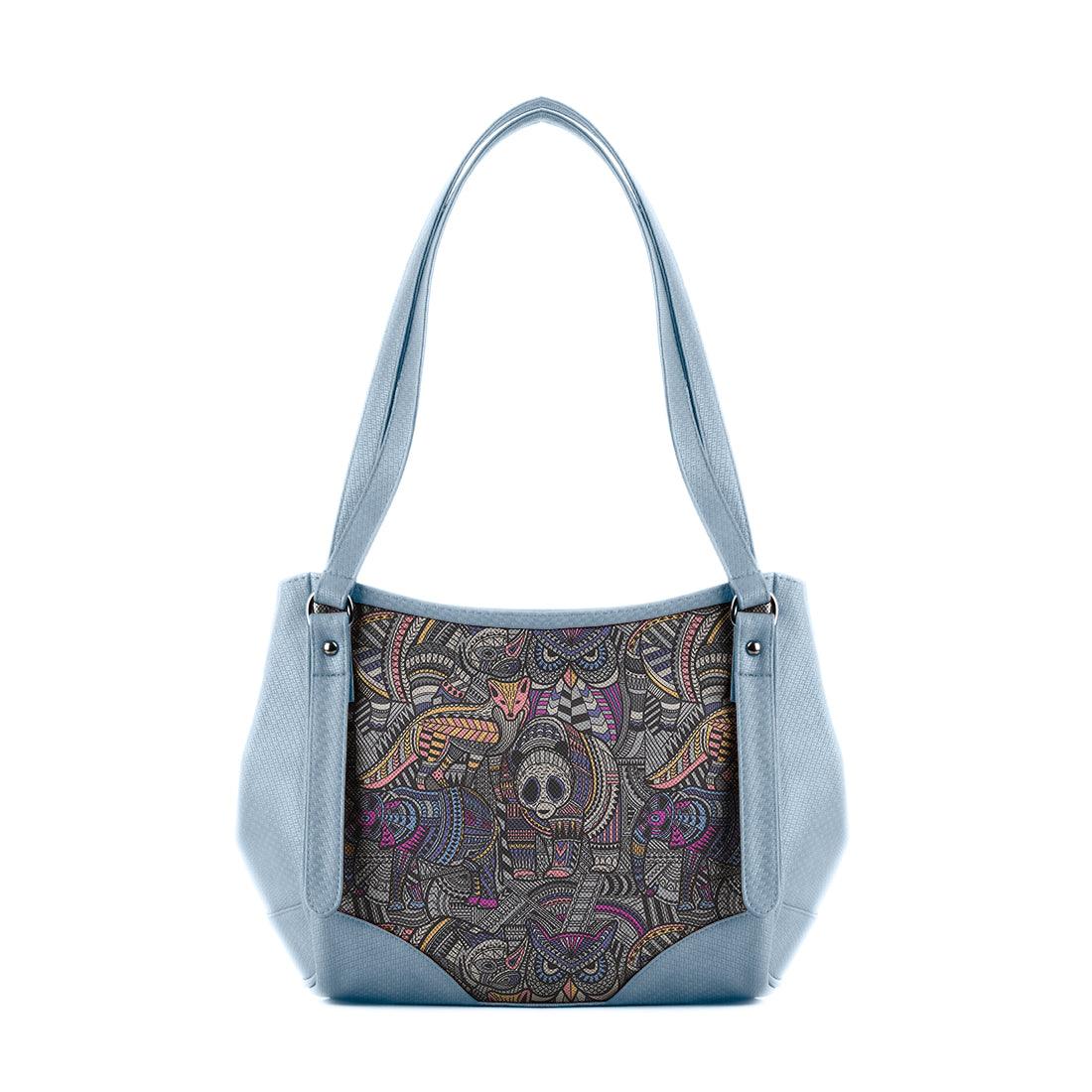 Blue Leather Tote Bag Animals Tribal - CANVAEGYPT