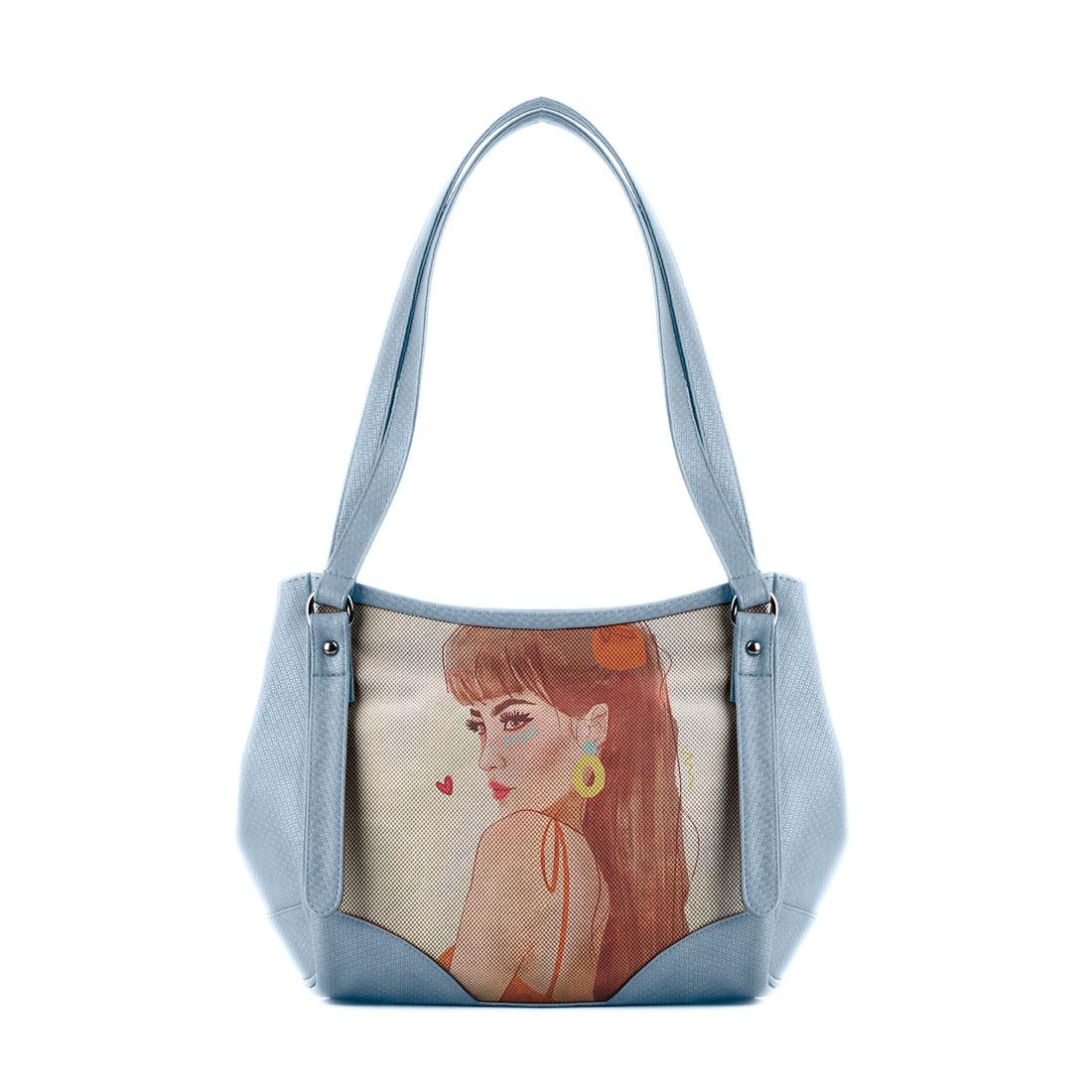 Blue Leather Tote Bag Brunette Beauty - CANVAEGYPT