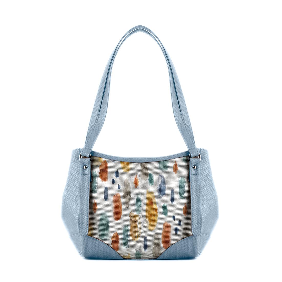 Blue Leather Tote Bag Brushes Spots - CANVAEGYPT