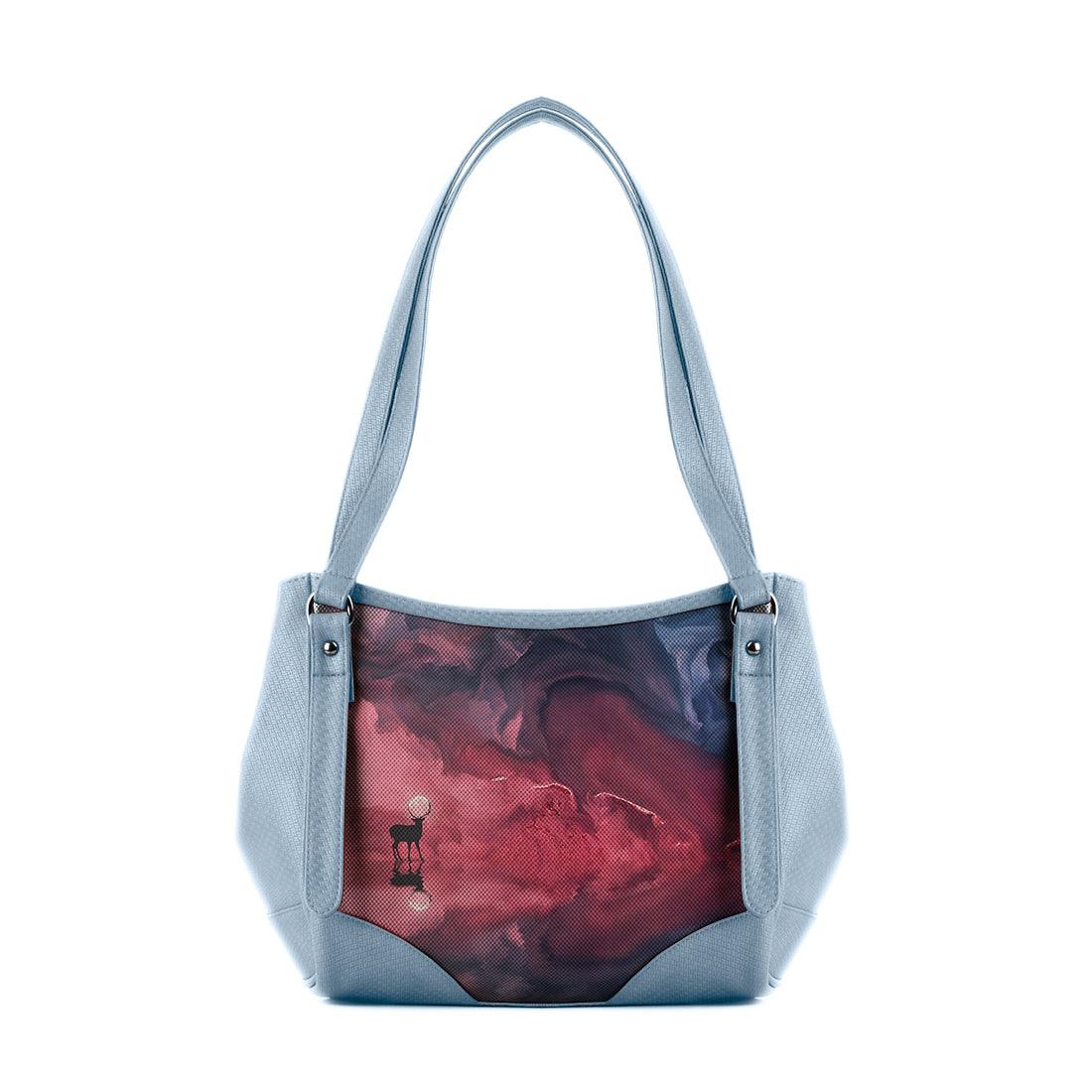 Blue Leather Tote Bag Deer Moon - CANVAEGYPT